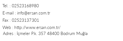 Ersan Exclusive Resort & Spa telefon numaralar, faks, e-mail, posta adresi ve iletiim bilgileri